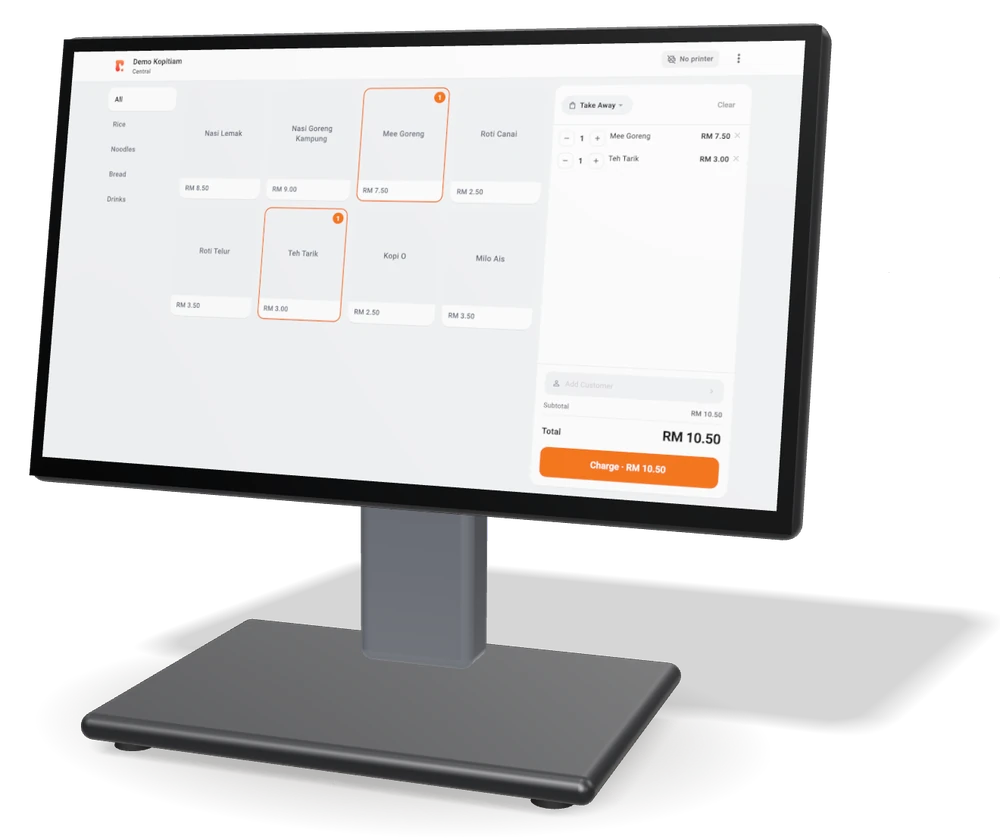iMin Swan 2 POS terminal running the Rekio till
