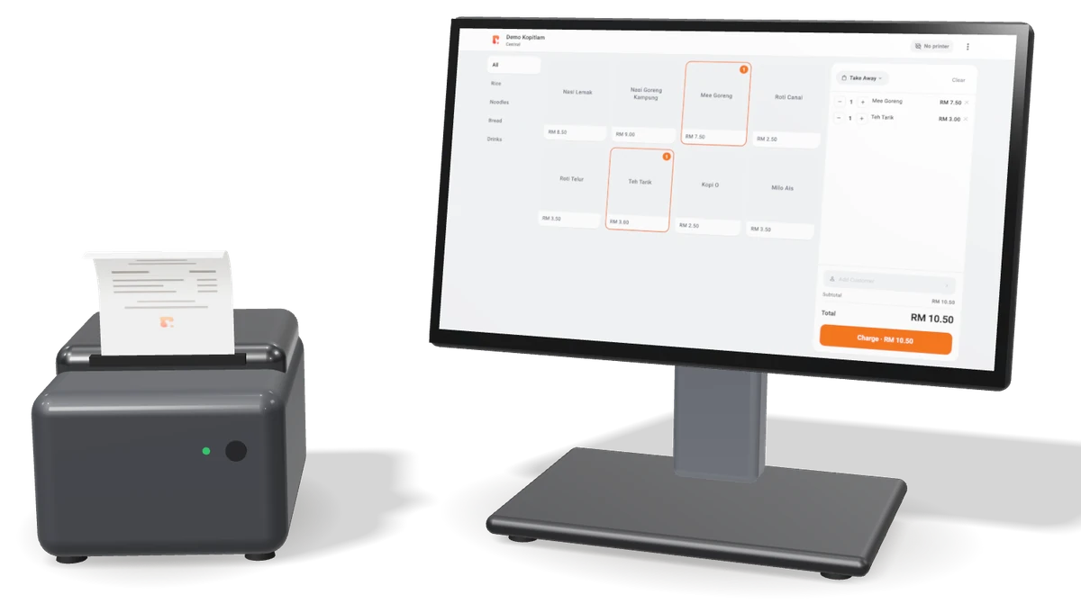 The Basic Package: an iMin Swan 2 counter terminal and a receipt printer